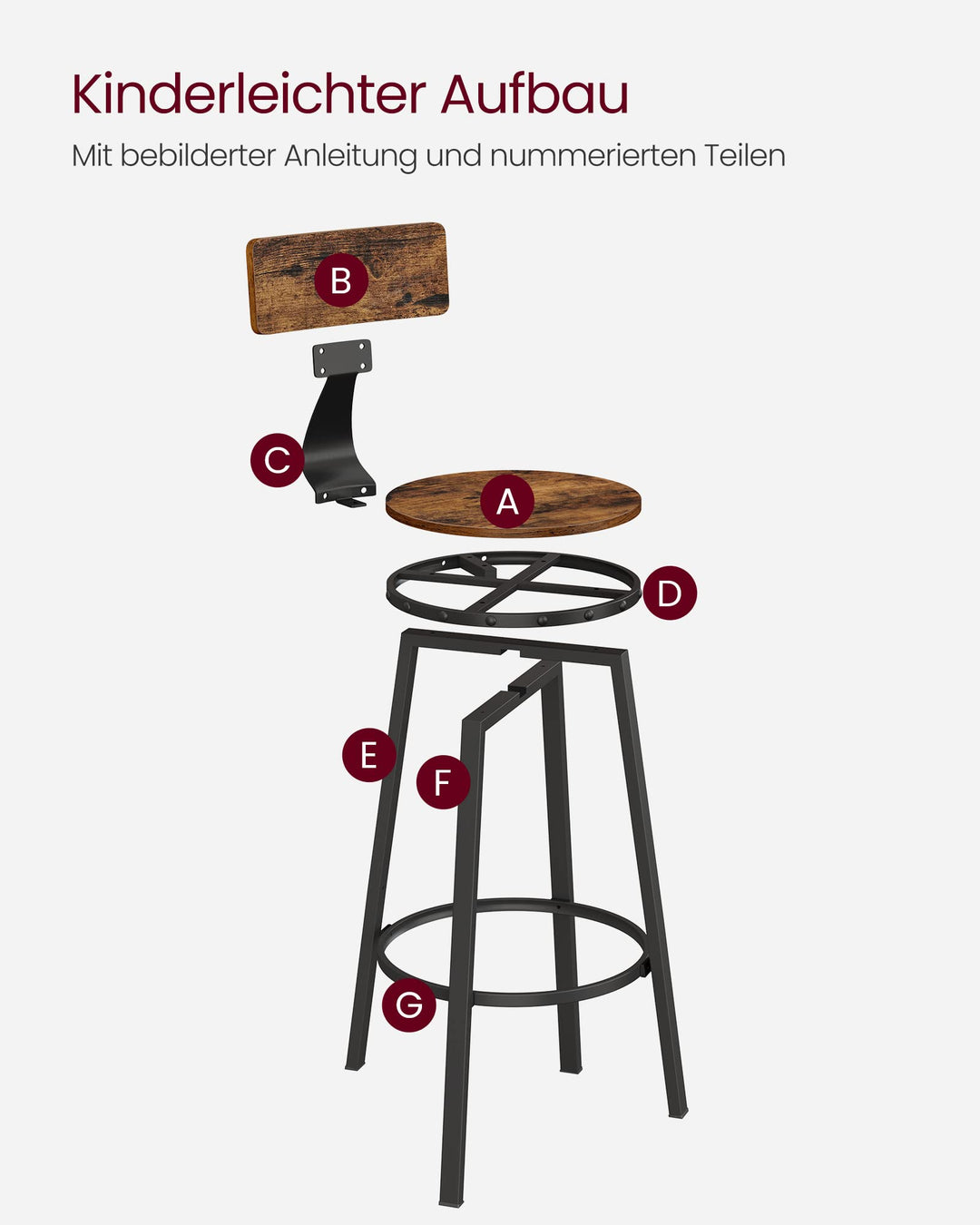 Barhocker 2er-Set Metall Industrie-Design Sitzhöhe 73 cm Vintagebraun - Bild 8