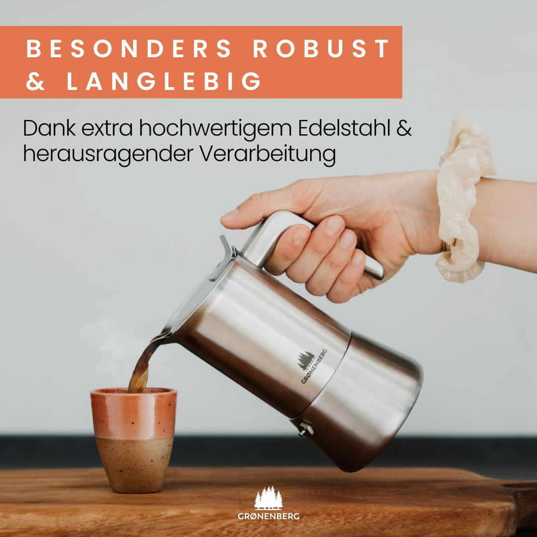 Espressokocher Induktion Edelstahl 4 Tassen mit Reduziersieb - Bild 2