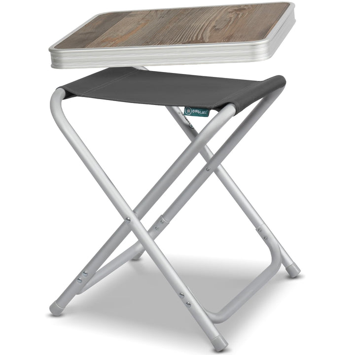 Campinghocker faltbar 2-in-1 mit MDF-Tischplatte Aluminium 100 kg