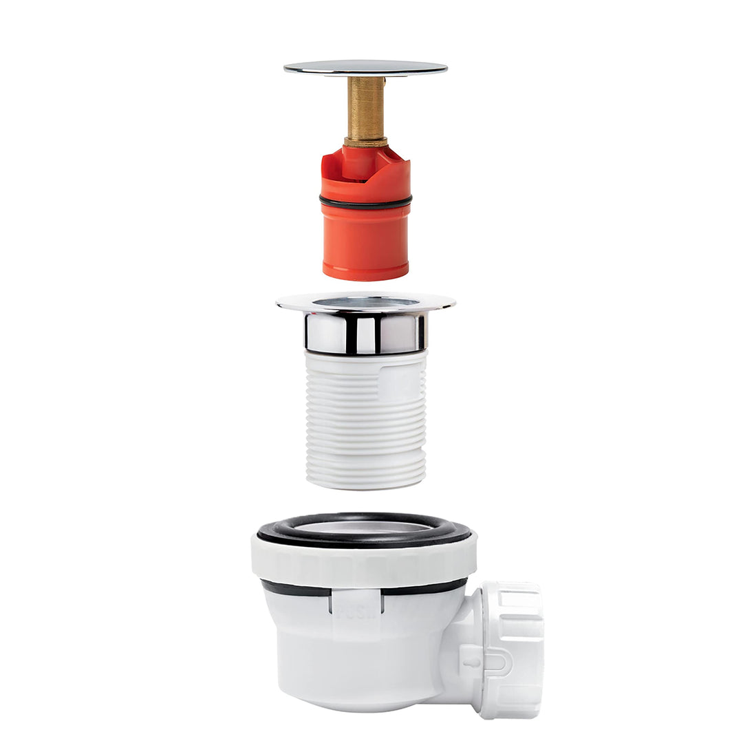 Siphon Waschbecken ohne Überlauf ultrakompakt verchromt Quick-Clac - Bild 4
