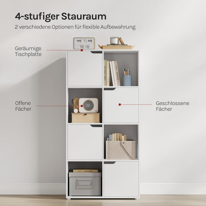 Bücherregal mit 4 Türen 8 Fächer Raumteiler 60x120x30 cm Weiss - Bild 3