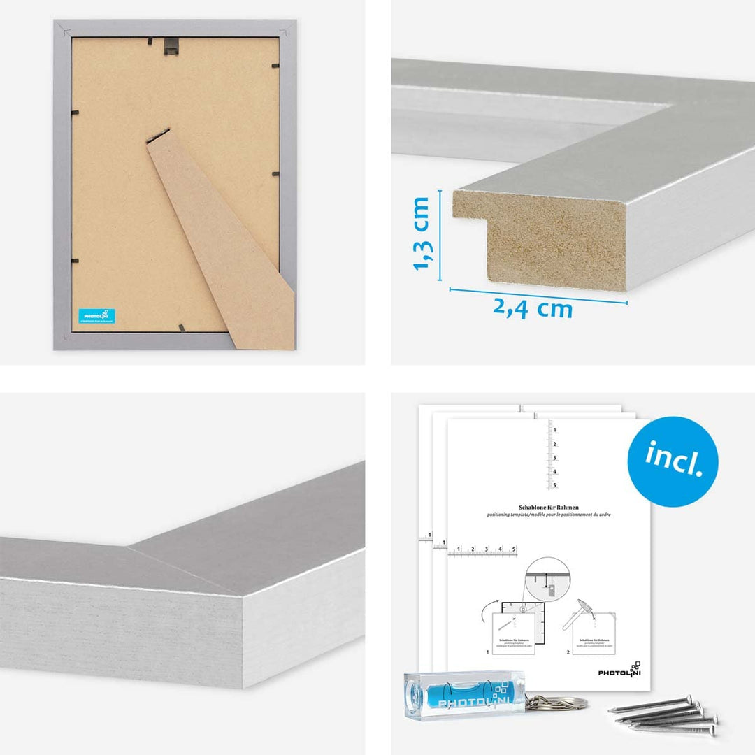 Bilderrahmen Set Silber 15-teilig MDF Holz verschiedene Grössen Fotowand - Bild 3