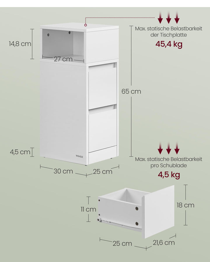 Nachttisch schmal 2er Set mit 2 Schubladen grifflos Wolkenweis - Bild 6