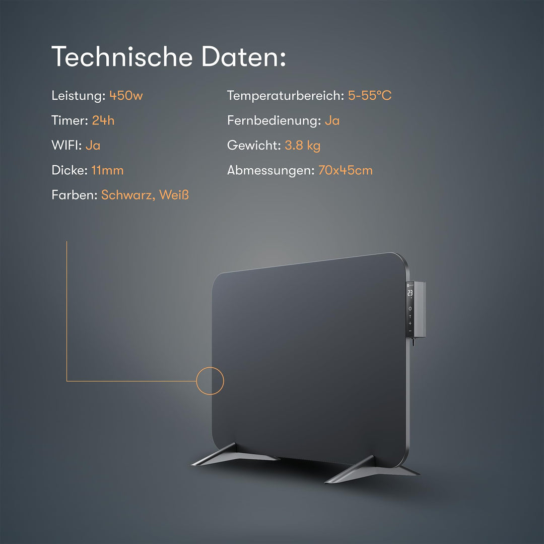 Infrarotheizung 450 W mit Smart Thermostat und App-Steuerung schwarz - Bild 8