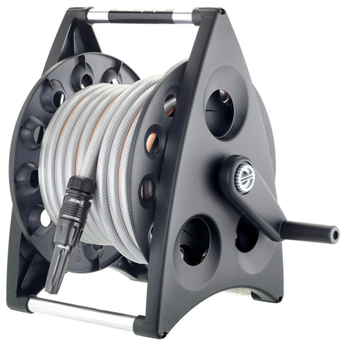 Schlauchtrommel 20m mit Wandhalterung und Jet-Sprühdüse, Aluminium