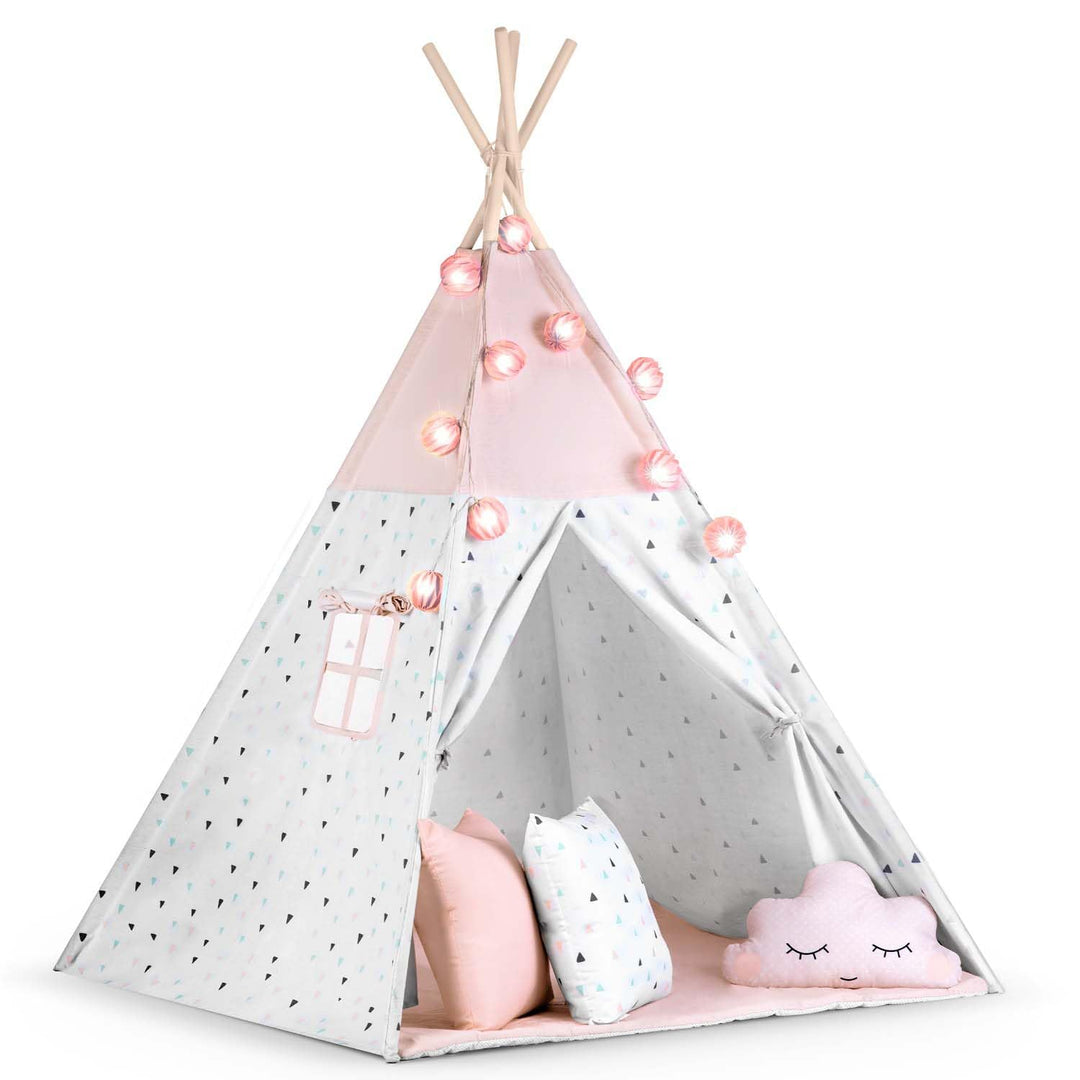 Kinderzelt Tipi Baumwolle mit Kissen Girlande Isoliermatte Rosa - Bild 8