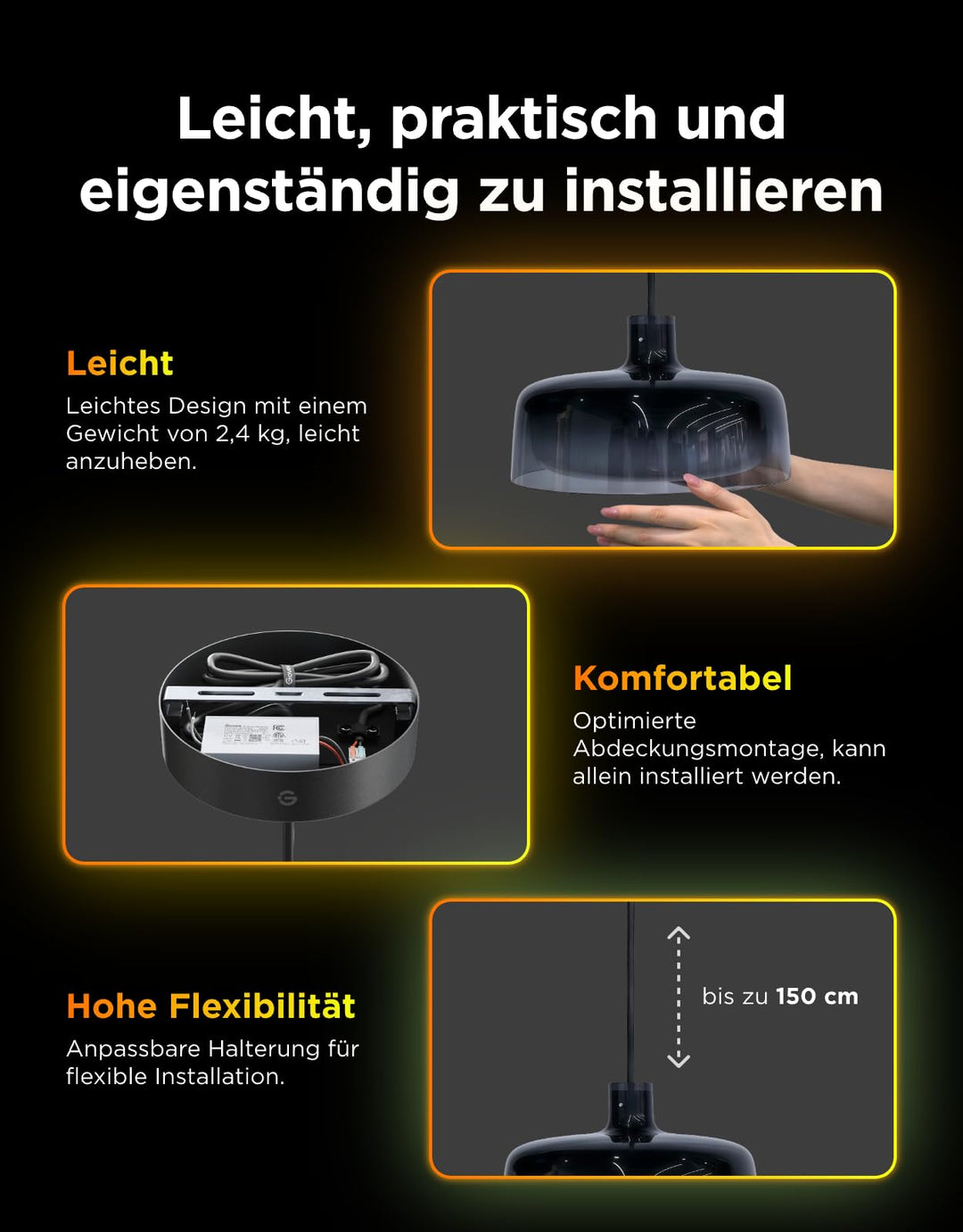 Pendelleuchte Smart RGBIC 3-Ring Esstisch 16 Mio. Farben - Bild 8