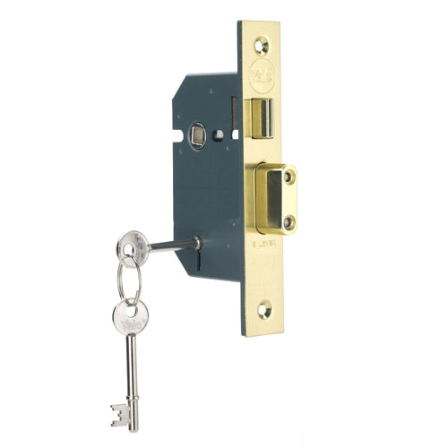 Einsteckschloss 5 Zuhaltungen 64mm Mortice Sashlock Messing poliert