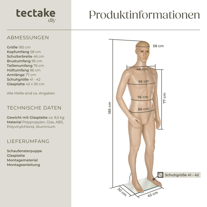 Schaufensterpuppe Herren lebensgroß, beige, drehbarer Kopf - Bild 6