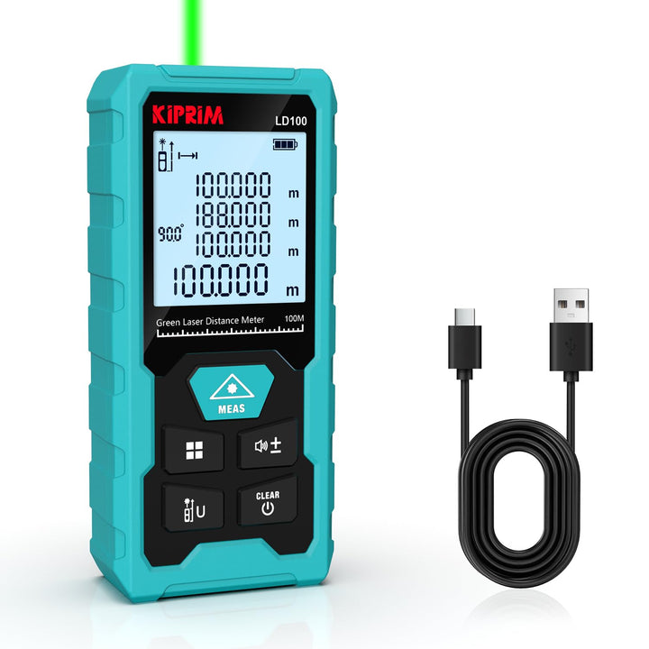 Laser-Entfernungsmesser Grün 100m 10-in-1 mit USB-C Akku IP54