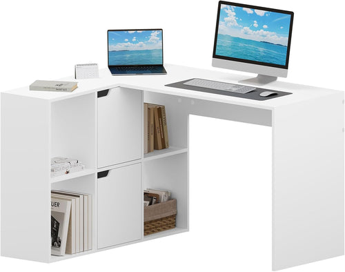 Eckschreibtisch L-Form mit Regal 120x100x75 cm Weiss Home Office