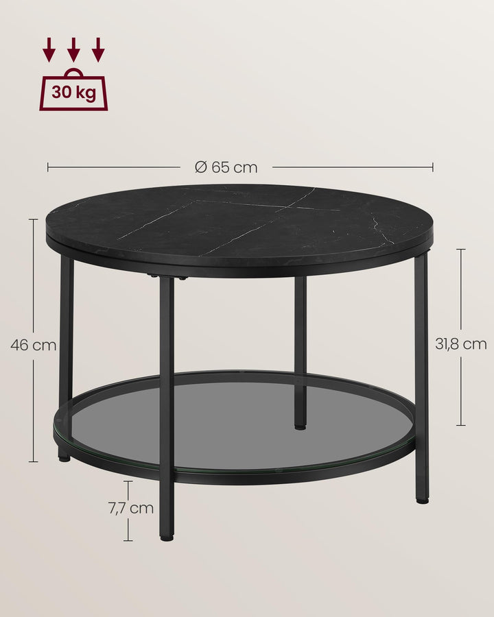Couchtisch Glas Metall 65x65x46 cm mit Ablagefläche schwarz - Bild 6