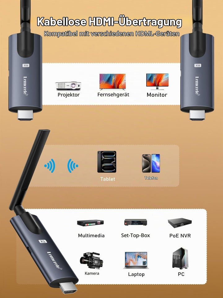HDMI Funk-Transmitter Set 1TX+2RX kabellos bis 200m Reichweite - Bild 2