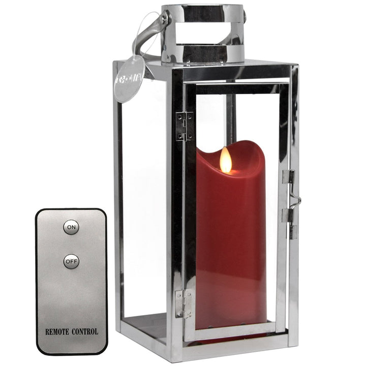 Gartenlaterne Edelstahl 12x12x30cm mit LED Kerze rot Timer Fernbedienung - Bild 7