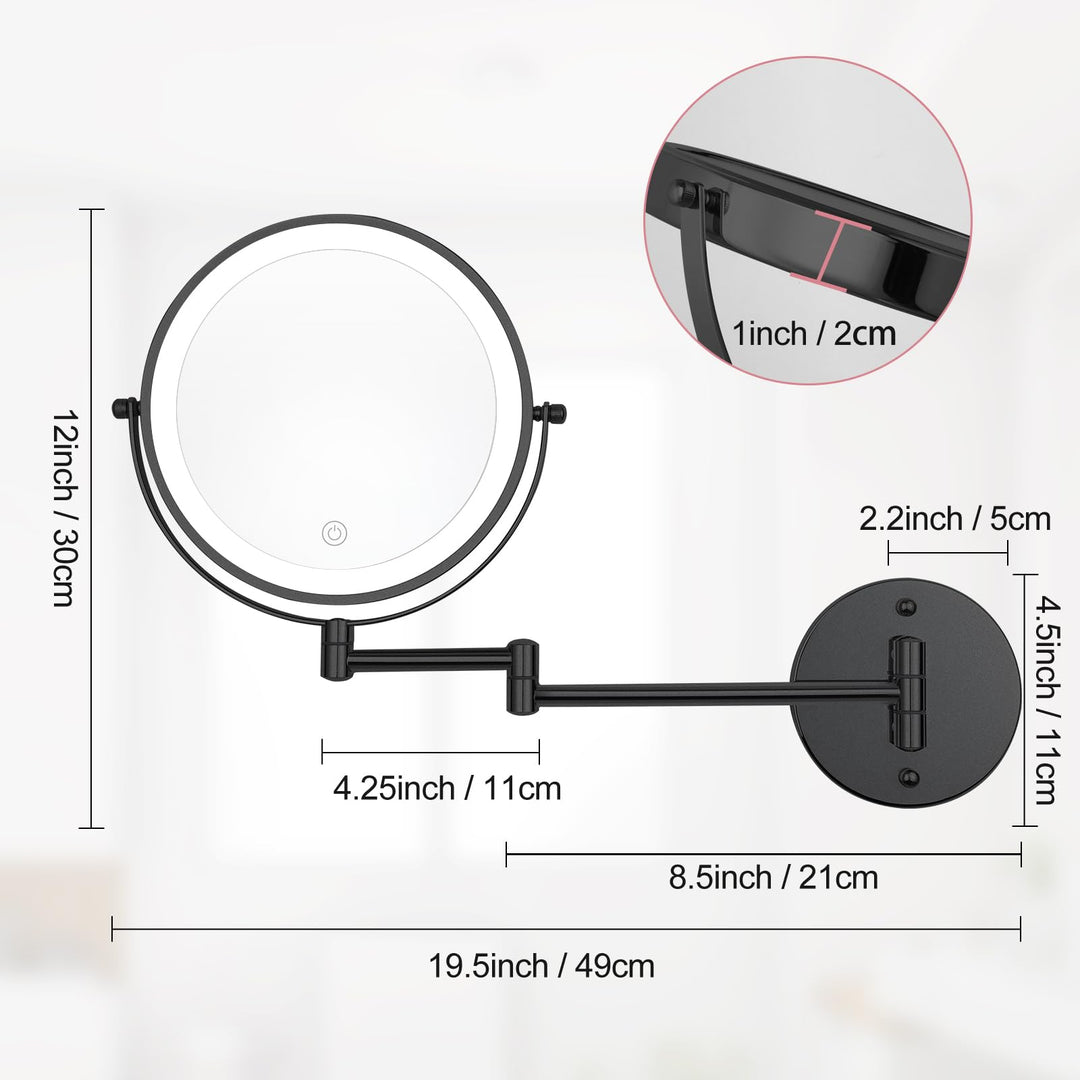Kosmetikspiegel Wandmontage beleuchtet 8 Zoll 1x/10x drehbar schwarz - Bild 6