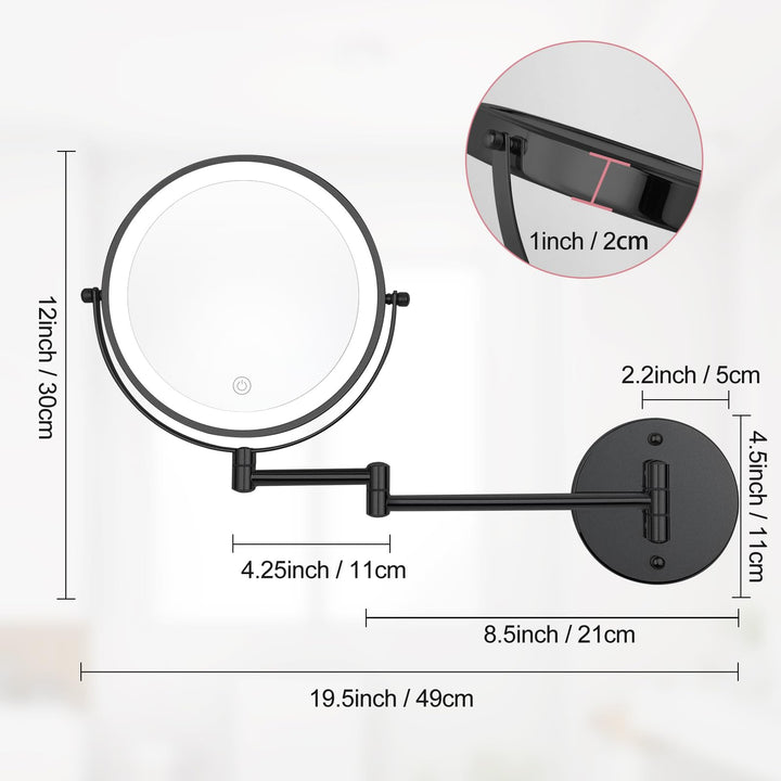 Kosmetikspiegel Wandmontage beleuchtet 8 Zoll 1x/10x drehbar schwarz - Bild 6