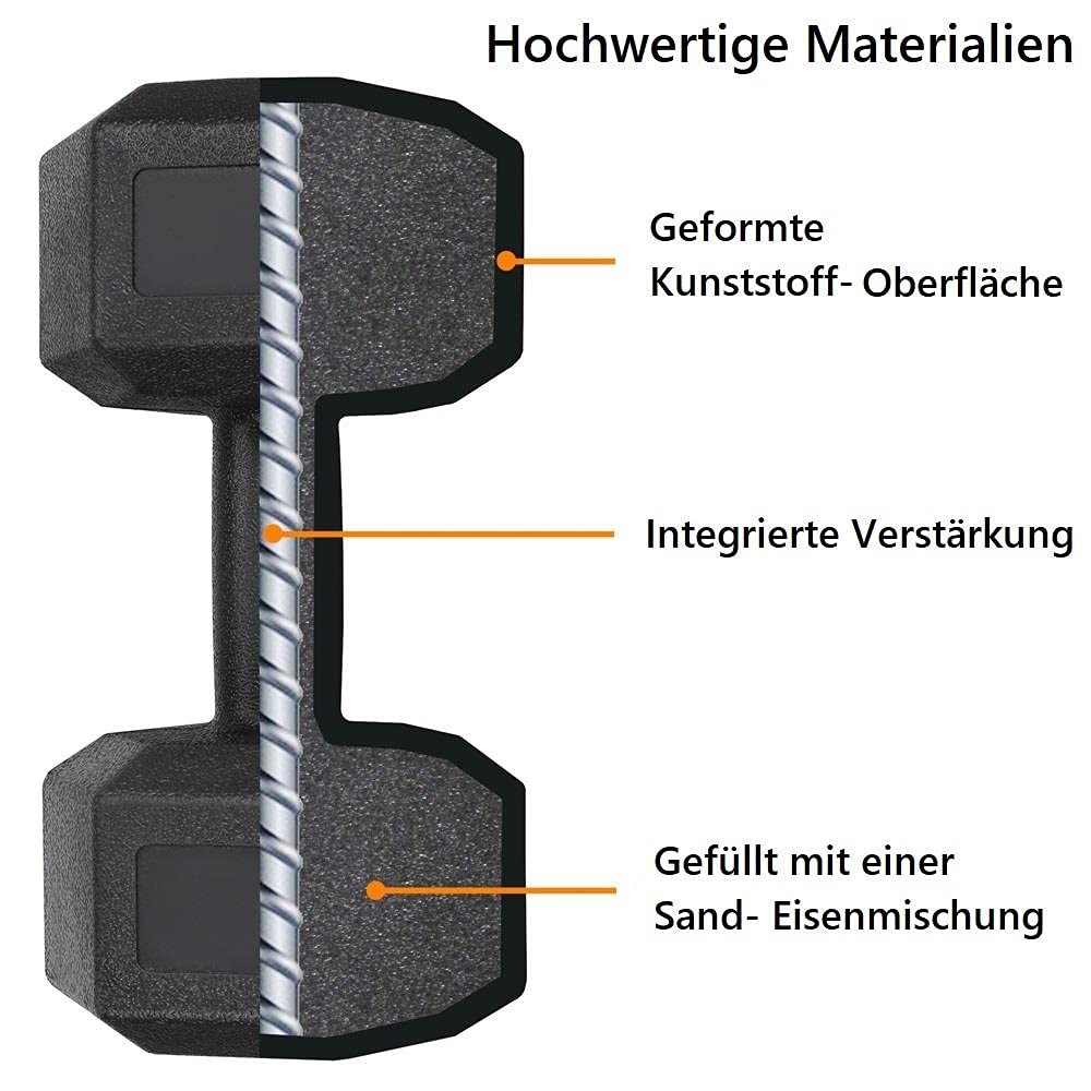 Kurzhantel-Set 2x7,5 kg Gusseisen mit PVC-Beschichtung sechseckig - Bild 4