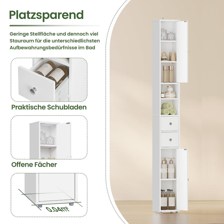Badezimmerschrank Schmal Hoch 20 cm Weiss mit Schubladen und Tueren - Bild 6