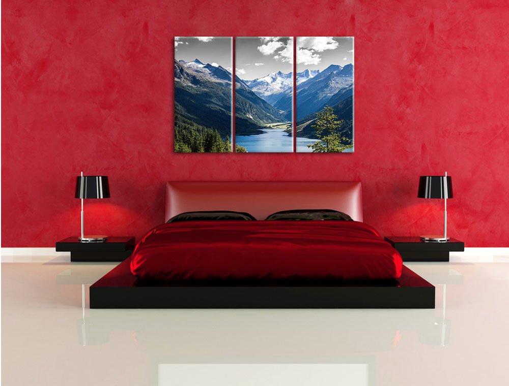 Leinwandbild 3-teilig Bergsee Natur 120x80 cm fertig gespannt - Bild 3