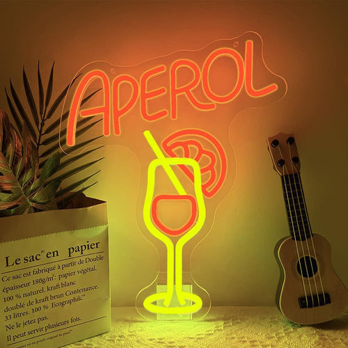 Neon-Schild Aperol Spritz LED Orange/Gelb Wanddeko Bar