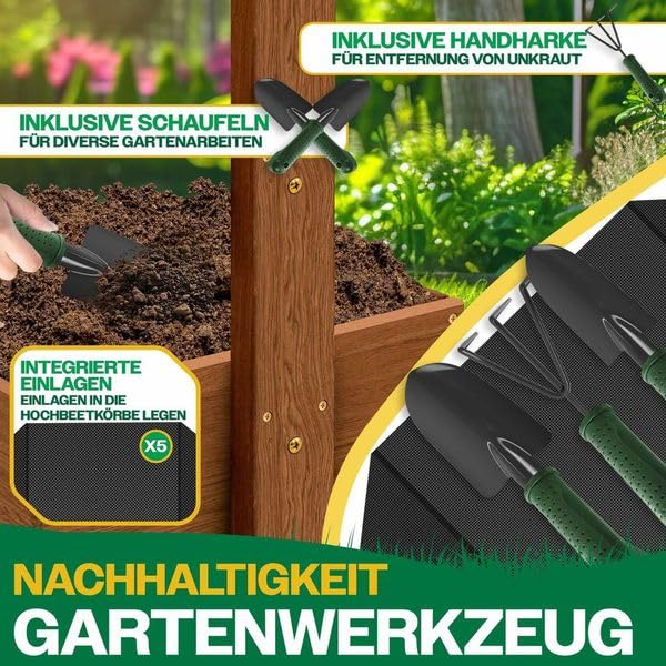 Hochbeet Stufenbeet 5 Etagen Tannenholz mit Gartenvlies &amp; Schaufelset - Bild 8