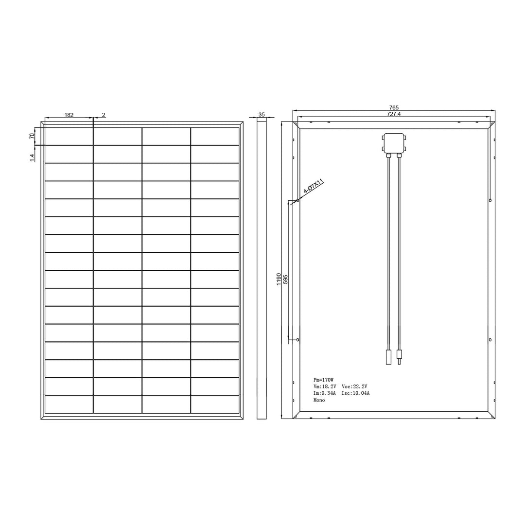Solarpanel 170W 12V Monokristallin PERC für Wohnmobil und Boot - Bild 6