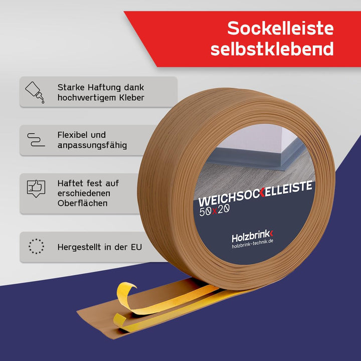 Sockelleiste selbstklebend PVC Eiche Hell 50x20mm, 25m Rolle - Bild 2
