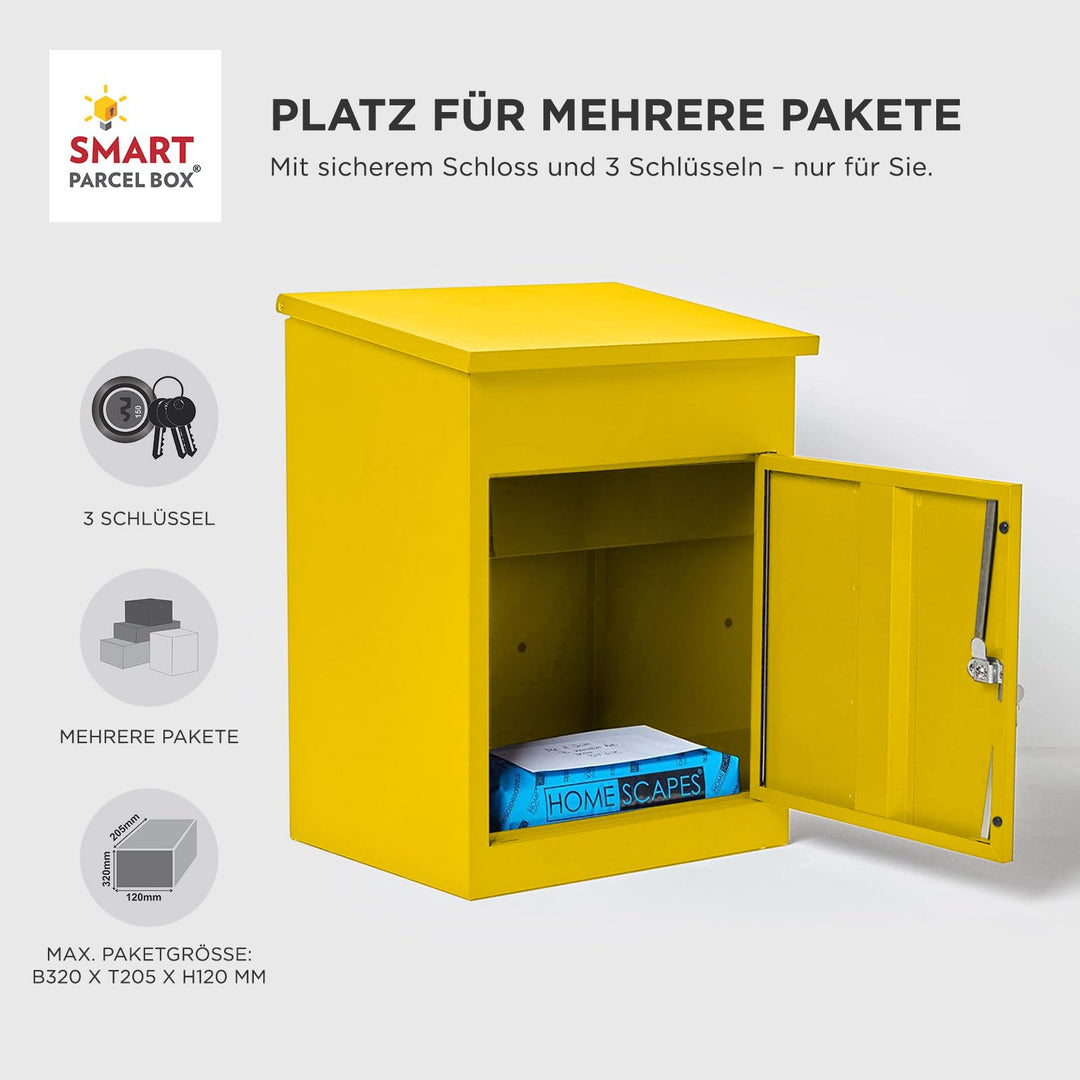 Paketbriefkasten Stahl wetterfest Grösse M mit Rückholsperre, Gelb - Bild 5