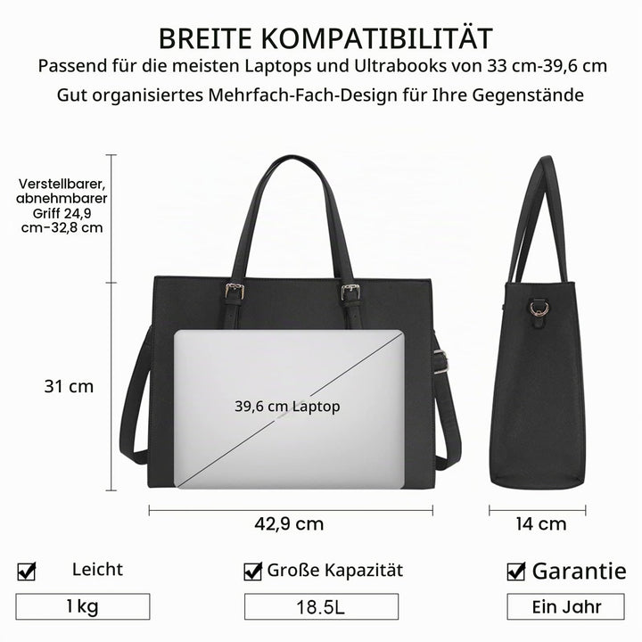 Laptoptasche Damen Schwarz PU-Leder 15,6 Zoll Shopper Business - Bild 7