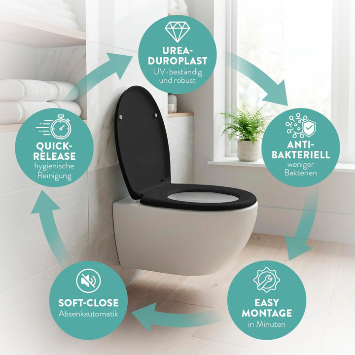 Toilettensitz oval Duroplast antibakteriell Softclose schwarz - Bild 2