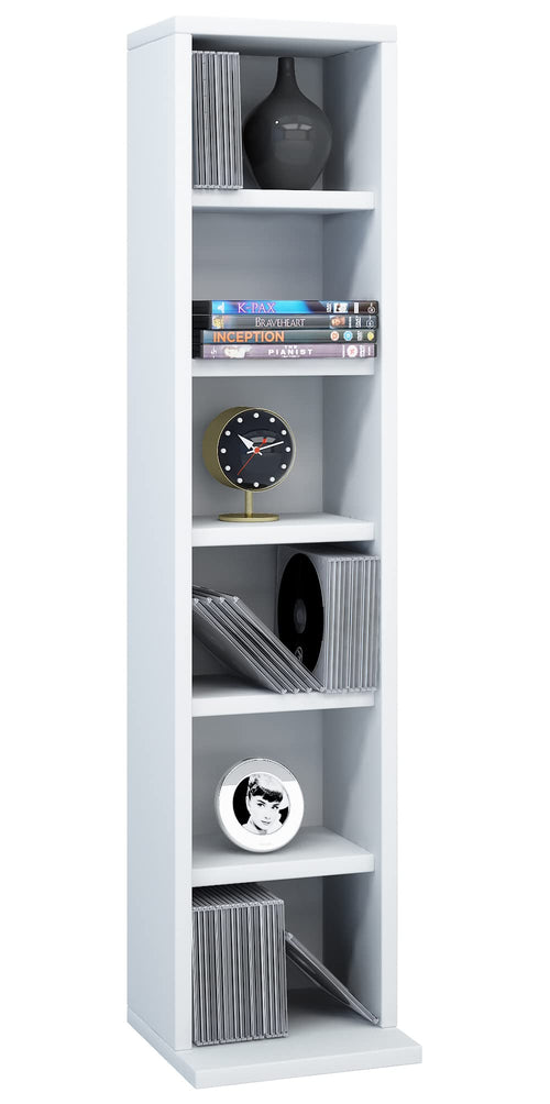 CD-Regal stehend Weiss Holz 102 CDs / 36 DVDs 5 Böden