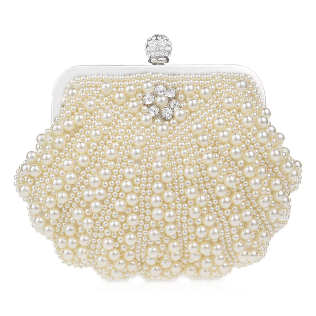 Abendtasche Kunstleder Perlenoptik Beige mit Schulterriemen