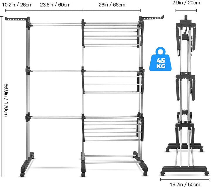 Wäscheständer Turm ausziehbar 66-130 cm, 3 Ebenen, bis 40 kg - Bild 7