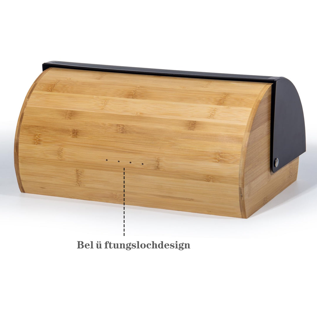 Brotkasten Metall mit Bambus-Deckel und Leinenbeutel 39cm Schwarz - Bild 6