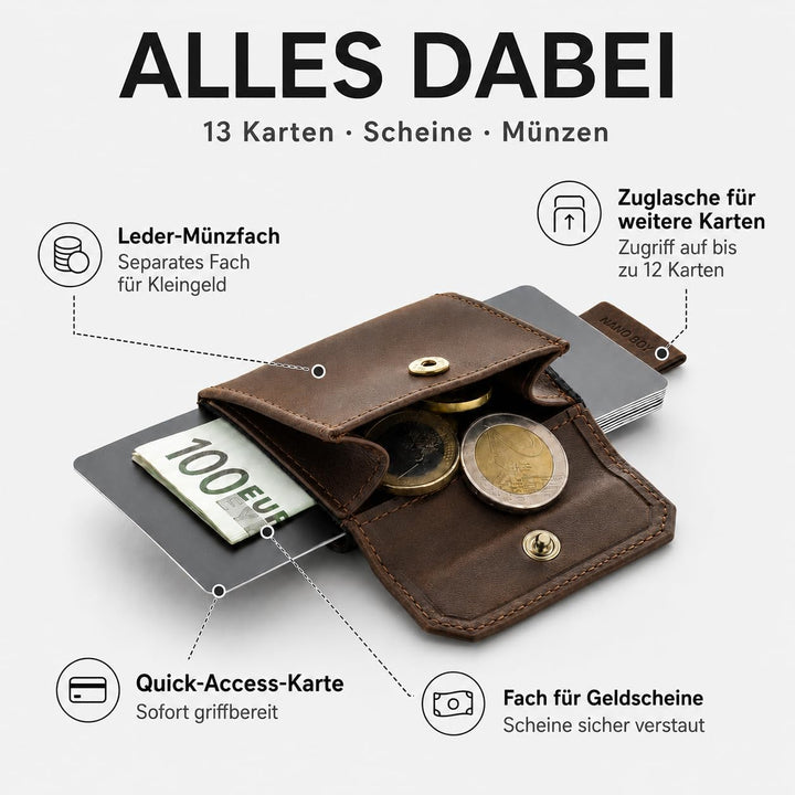 Slim Wallet Leder mit Münzfach für bis zu 13 Karten, braun - Bild 2