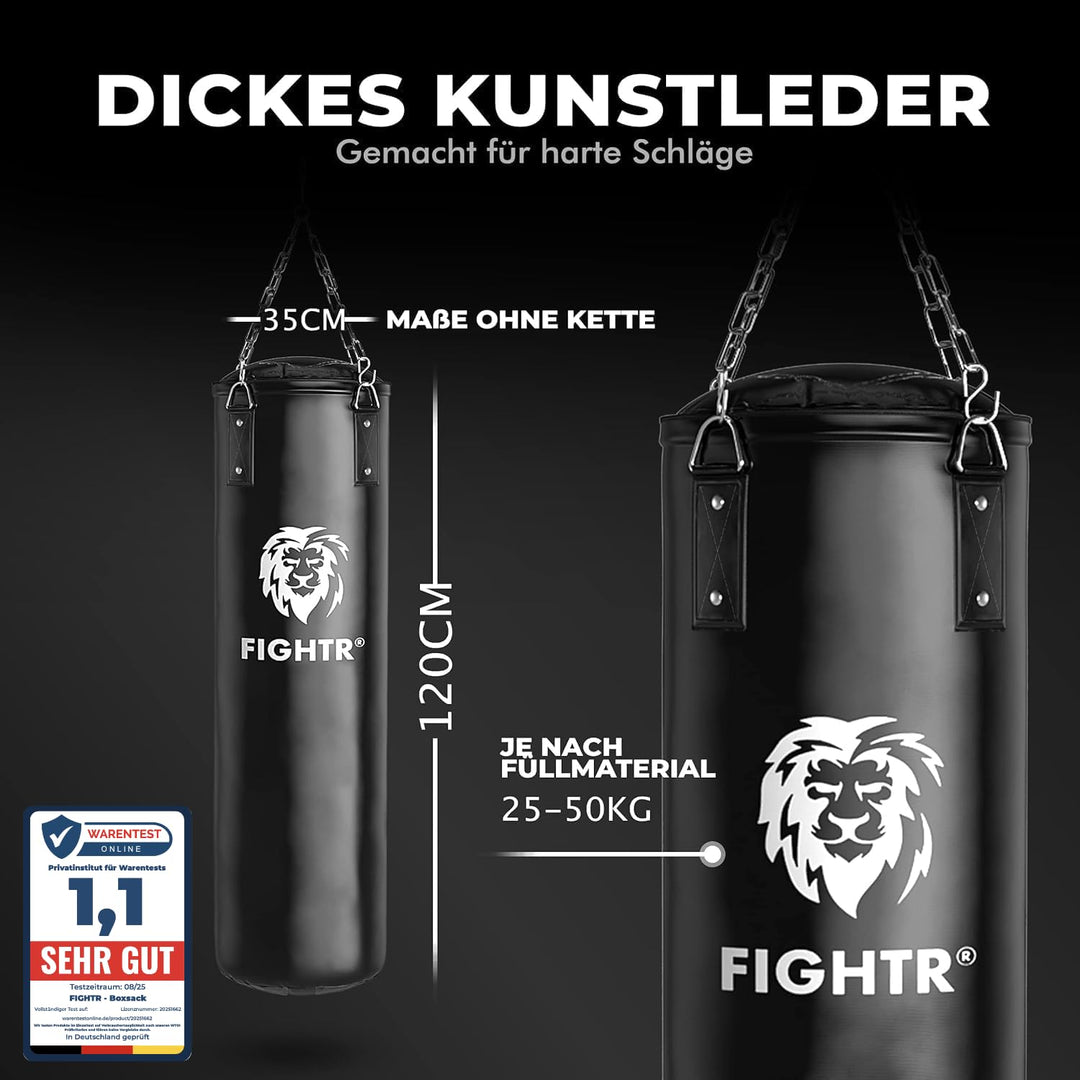 Boxsack ungefüllt PU-Leder mit 4-Punkt-Stahlkette Schwarz/Weiss - Bild 2