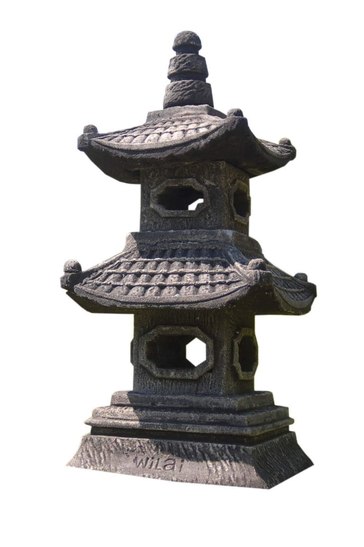 Steinpagode 2-stöckig Sandstein Gartendeko Grau 35 cm