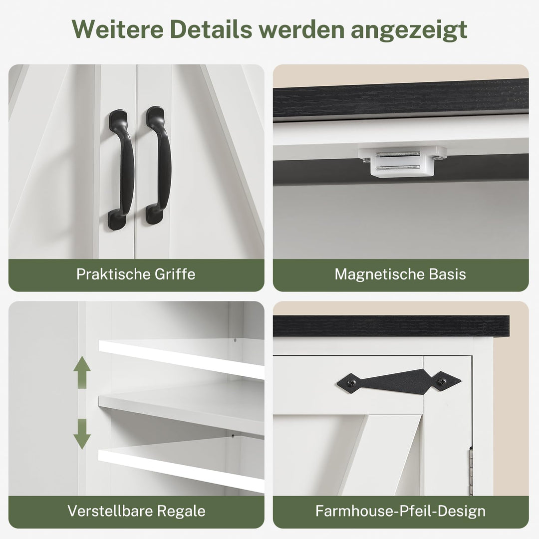 Hochschrank Weiss 4 Scheunentüren 6 Fächer 60x30x170 cm - Bild 5