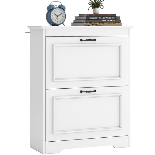 Schuhschrank Weiss mit 2 Klappen für 8-12 Paar Schuhe MDF Flur