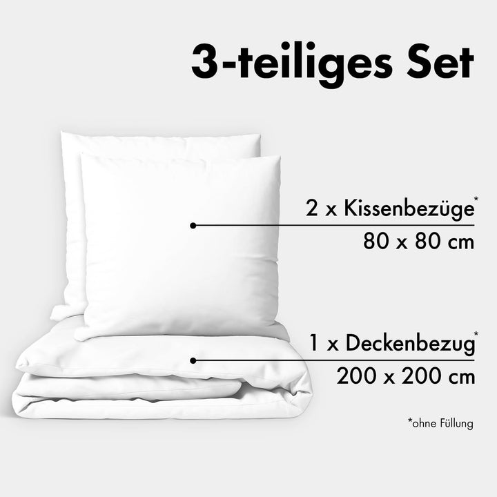 Bettwäsche-Set 200x200 cm Baumwolle Perkal 200 TC 3-teilig Weiss - Bild 2