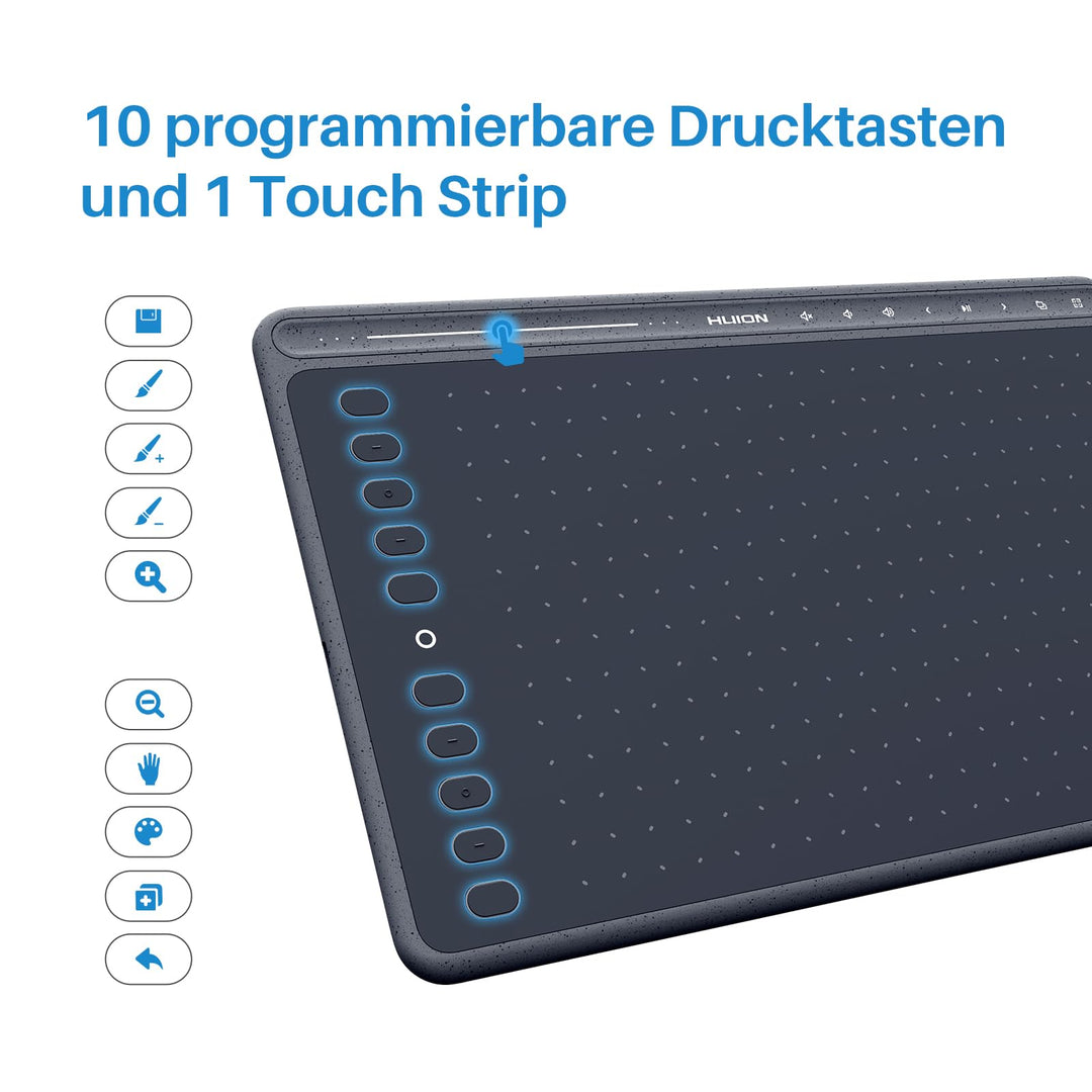 Grafiktablett 10x6 Zoll mit Multimedia-Tasten, 8192 Druckstufen, Grau - Bild 3