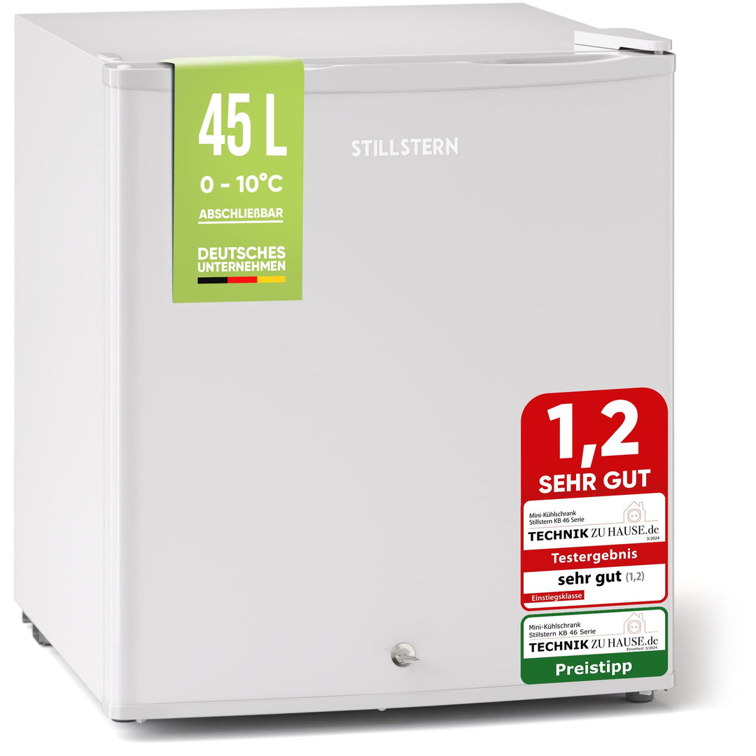 Mini-Kühlschrank 45L mit Frostfach, Schloss &amp; Abtauautomatik, Weiss
