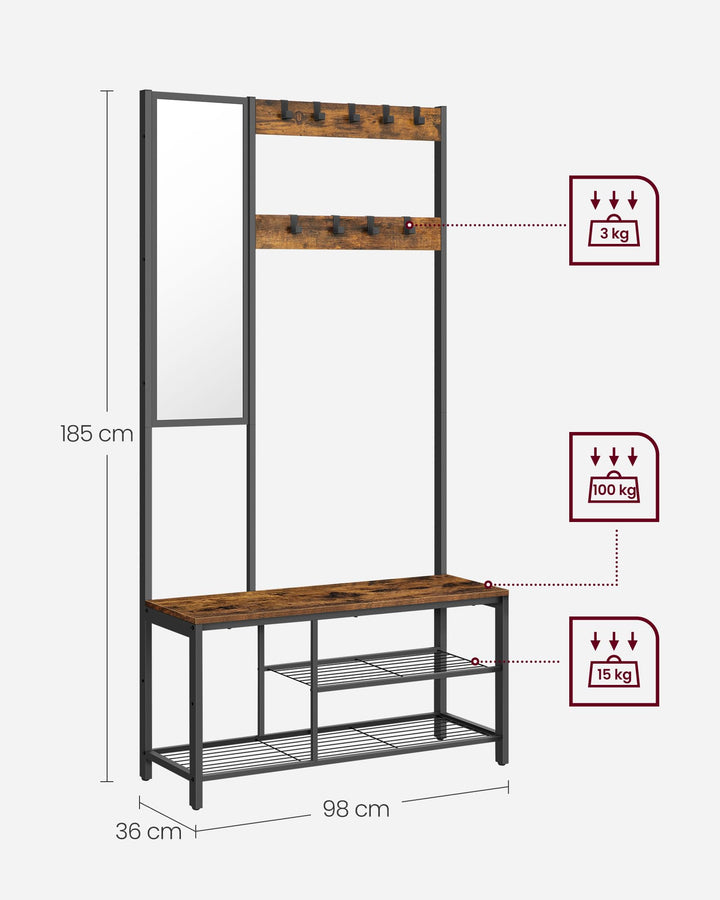 Garderobenständer 4-in-1 mit Spiegel, Schuhbank und Haken, 185 cm - Bild 7
