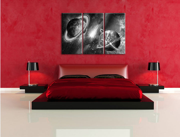 Leinwandbild 3-teilig Weltall B&amp;W 120x80 cm auf Keilrahmen - Bild 4
