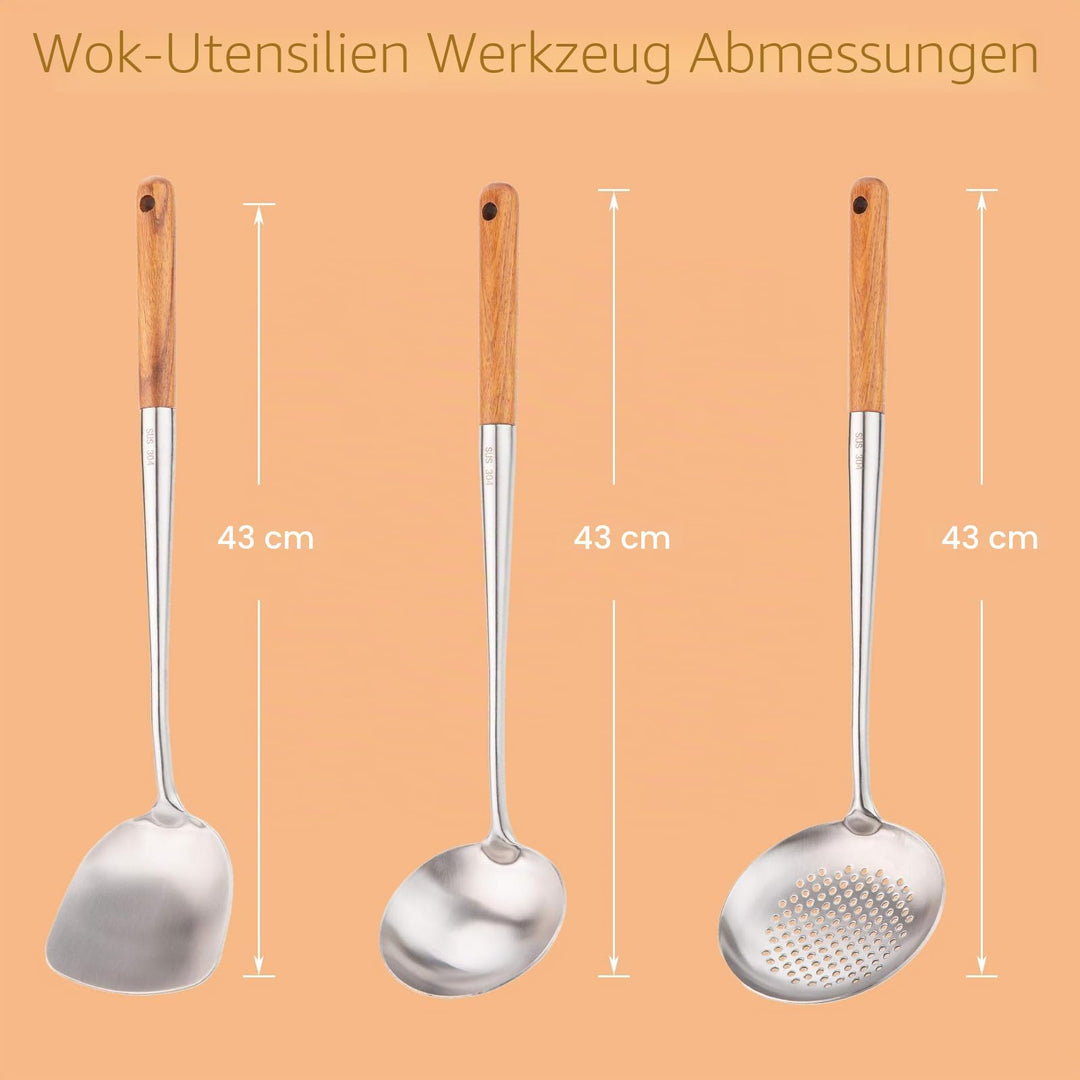 Wok-Kochutensilien Set 304 Edelstahl mit Birnenholzgriff 43 cm - Bild 5