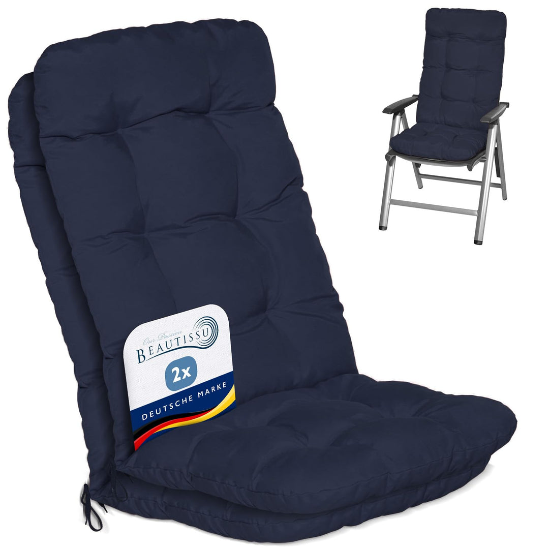Hochlehner Auflagen 2er Set Polyester 8cm Polsterung Gartenstuhl dunkelblau