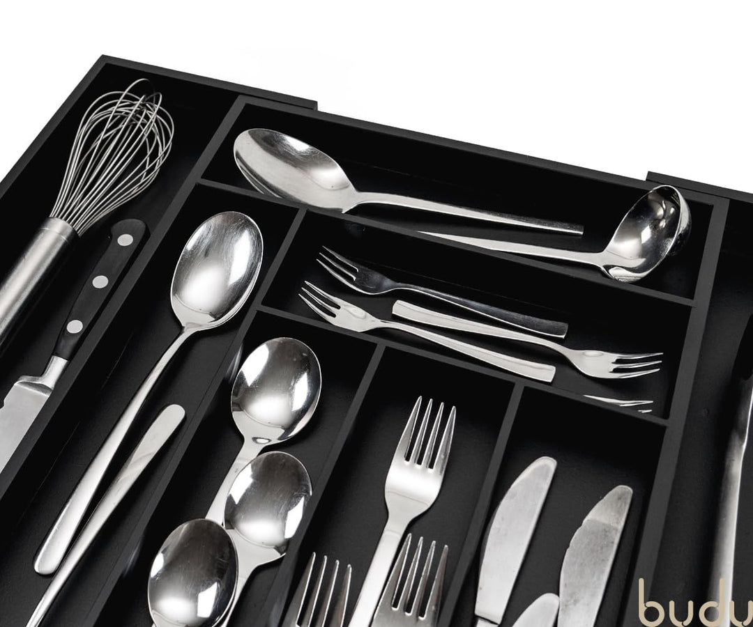 Besteckkasten Bambus ausziehbar 30-50x47x5 cm Schwarz - Bild 6