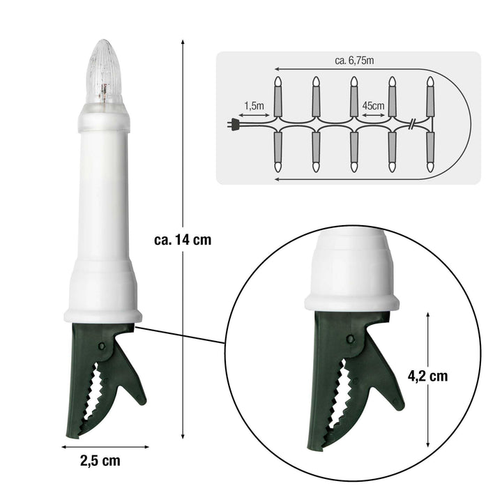 Lichterkette Weihnachtsbaum aussen 16 Kerzen warmweiss mit Stecker - Bild 3