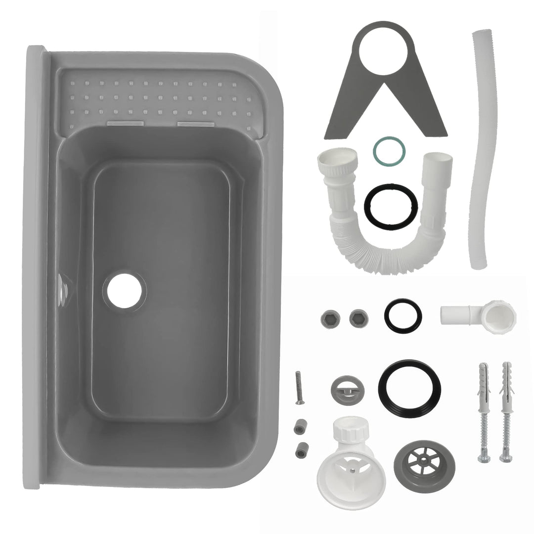 Ausgussbecken Polypropylen 60x34x21 cm Grau mit Regal für Werkstatt - Bild 6