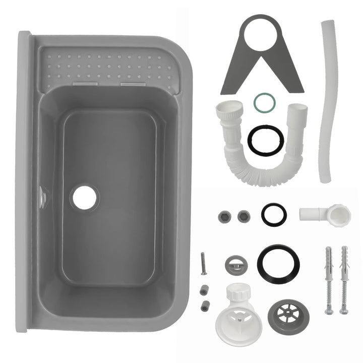 Ausgussbecken Polypropylen 60x34x21 cm Grau mit Regal für Werkstatt - Bild 6